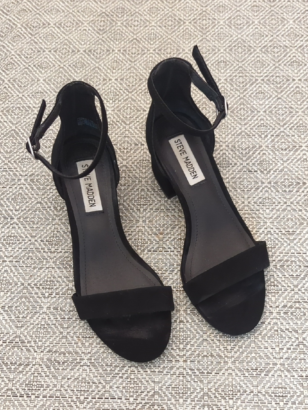 Steve Madden Irenee Black Suede Open-Toe Ankle-Strap Block Heels